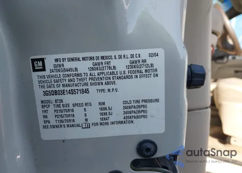 2004 Buick Rendezvous Cx z USA, uszkodzony, nr VIN 3G5DB03E14S571845